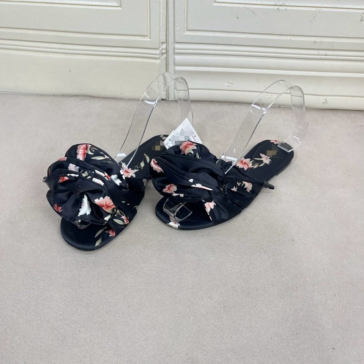 外贸原单女鞋时尚shoes新款圆头花朵夸张甜美百搭平底拖鞋凉鞋