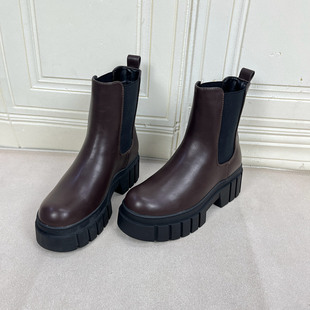 舒适休闲百搭一脚蹬 新款 Lady Shoes外贸原单圆头厚底短靴简约时尚