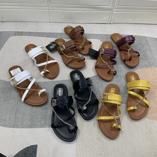 外贸原单女鞋新款爆款时尚外穿百搭代扣夹趾平底拖鞋