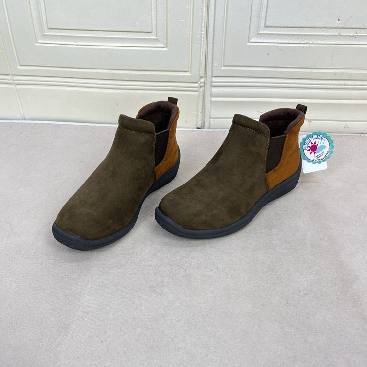 外贸原单女靴新款内里加棉保暖时尚圆头纯色平底套筒短靴及踝靴