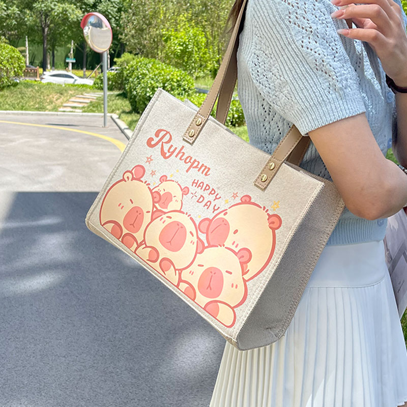可爱大容量帆布托特包包女夏季2025新款大学生手提上课单肩通勤包