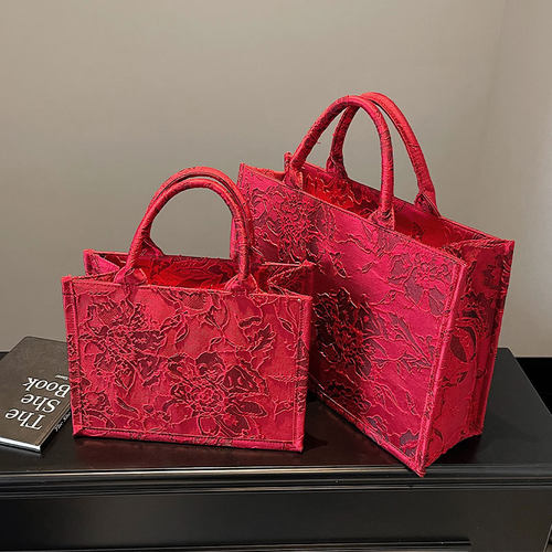 新中式结婚礼物红色大容量托特包