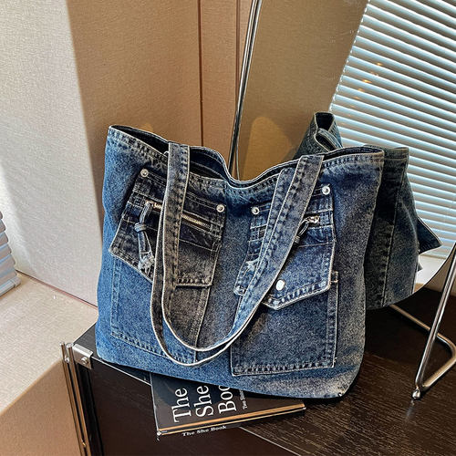 牛仔布托特包大容量通勤单肩包