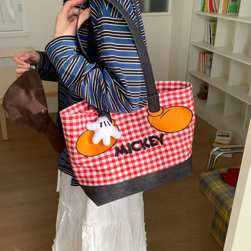 韩版格纹帆布包包女2026新款时尚大容量通勤单肩包休闲上课托特包,箱包皮具/热销女包/男包,托特包,淘宝优惠券,粉丝福利购,淘宝优惠卷