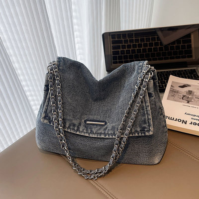 水洗牛仔布通勤包女腋下托特包