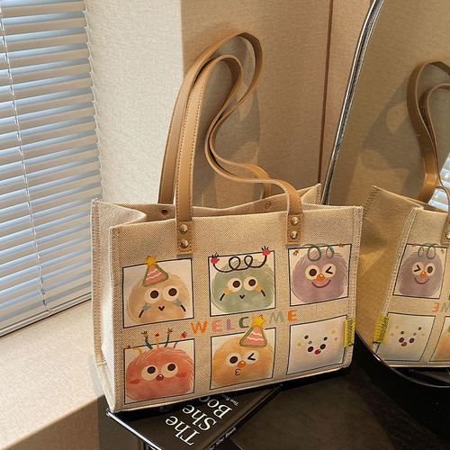 卡通帆布托特包大容量上课单肩包