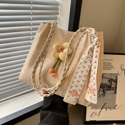 托特包女大容量度假单肩草编包