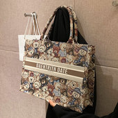 涂鸦小熊刺绣托特包包女2025新款 小众手提单肩包大容量斜挎通勤包