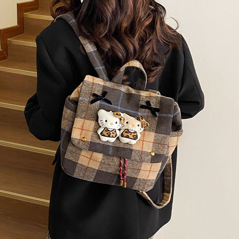 秋冬毛呢双肩包女2025新款学院风复古格子书包可爱大容量旅行背包,箱包皮具/热销女包/男包,双肩背包,淘宝优惠券,粉丝福利购,淘宝优惠卷