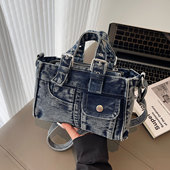 复古水洗牛仔布斜挎包女2026新款 手提包休闲百搭单肩通勤包 潮时尚