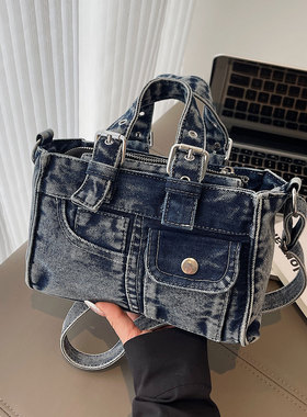 复古水洗牛仔布斜挎包女2026新款潮时尚手提包休闲百搭单肩通勤包