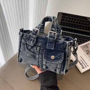 复古水洗牛仔布斜挎包女2025新款潮时尚手提包休闲百搭单肩通勤包
