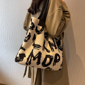 购物袋针织包包女大容量2025新款小众编织毛线包大学生通勤托特包