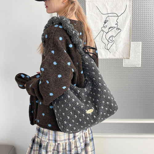 羊羔毛单肩通勤包大容量斜挎包