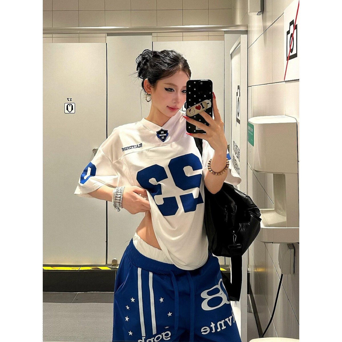 美式复古数字刺绣贴标球衣短袖男女设计感宽松休闲百搭上衣