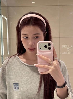 Bellar/larmood pink 淡粉复古白女daily 日常pu皮质爱心圆片发箍