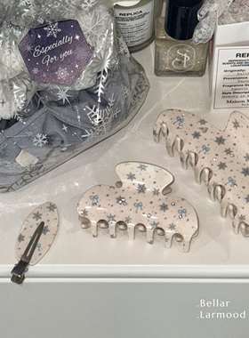 Bellar / larmood 原创SNOW 雪花蝴蝶结甜美复古镶钻盘发鲨鱼发夹