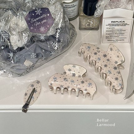 Bellar / larmood 原创SNOW 雪花蝴蝶结甜美复古镶钻盘发鲨鱼发夹