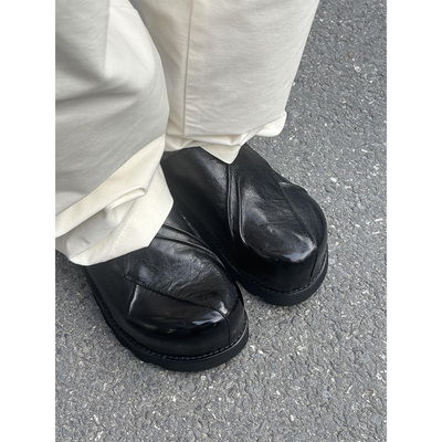 通勤半拖户外勃肯鞋男女大圆头厚底皮拖鞋一脚蹬休闲鞋潮款德比鞋