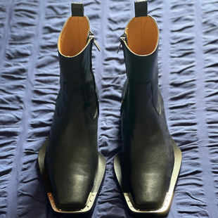 方头马丁靴男高跟潮款切尔西靴女高帮铁头靴拉链英伦风休闲靴子男