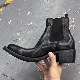 厚底尖头巫师靴翘头高帮切尔西靴休闲潮男马丁靴男女冬季加绒增高