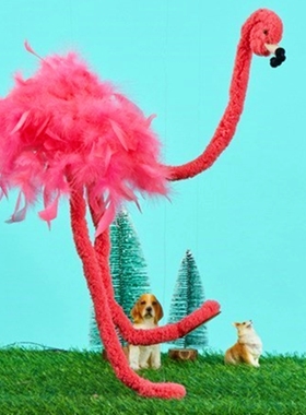 提线火烈鸟木偶提线鸵鸟整蛊提线鸟毛绒火烈鸟木偶牵引吊拉线木偶