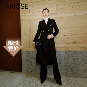 ariose艾诺丝商场同款2024秋季收腰双排扣长款风衣外套女40911062