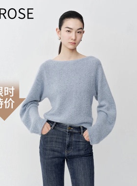 艾诺丝尚忆2025秋季显瘦套头一字领休闲纯色针织衫毛衣女804005