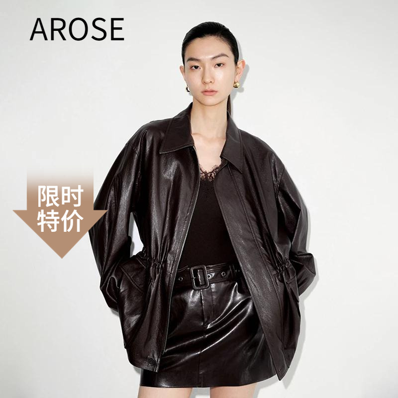 艾诺丝2025秋季PU皮宽松皮衣外套
