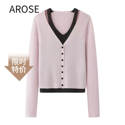 艾诺丝2026春季假两件V领针织衫