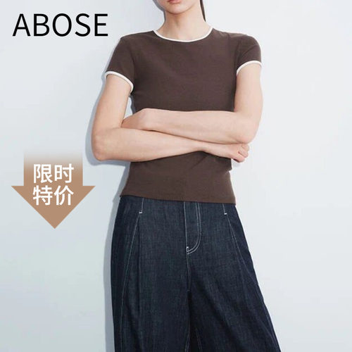 艾诺丝2026夏圆领短袖针织T恤女