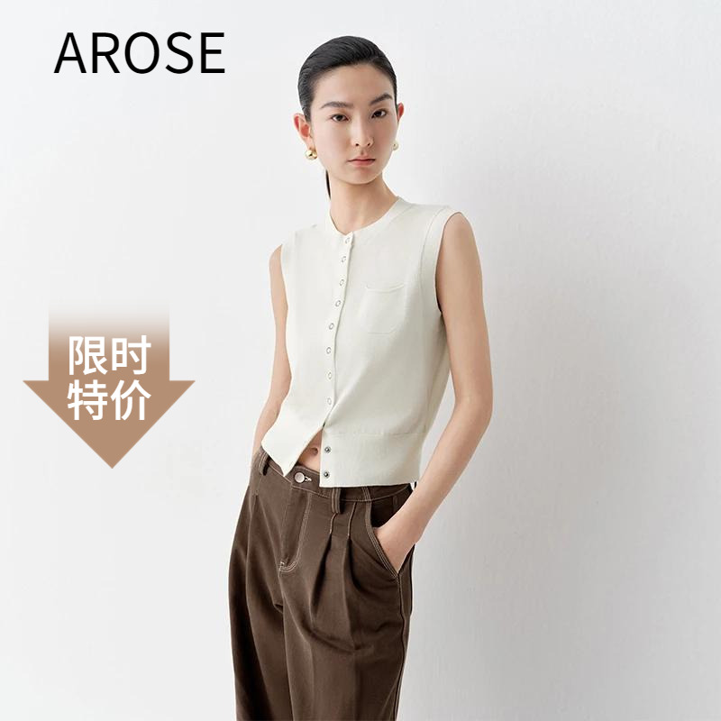 艾诺丝2025夏季针织马甲女外套