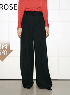 艾诺丝尚忆2026春新款时尚经典黑色高腰直筒阔腿休闲长裤女301160