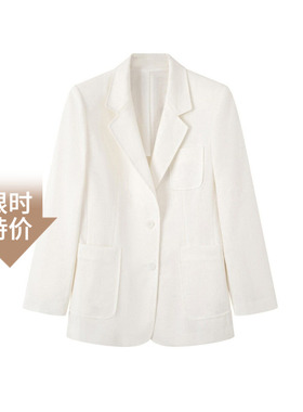 艾诺丝锦瑟2026春季新款单排扣白色亚麻休闲西装外套女131114