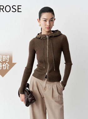 艾诺丝尚忆2025秋新款修身双拉链连帽针织衫毛衫女上衣803046