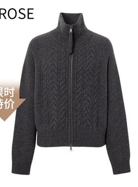 艾诺丝尚忆2025秋冬新款时尚百搭深灰色双拉链针织开衫毛衣女4821