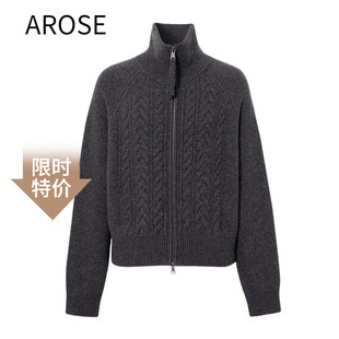 毛衣女4821 百搭深灰色双拉链针织开衫 艾诺丝尚忆2025秋冬新款 时尚