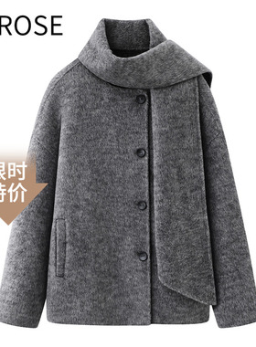 艾诺丝尚忆双面呢大衣25年新款时尚保暖围巾双面呢外套女70321