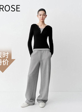 艾诺丝卫裤2025秋松紧腰系带休闲裤女弯刀裤长裤313009