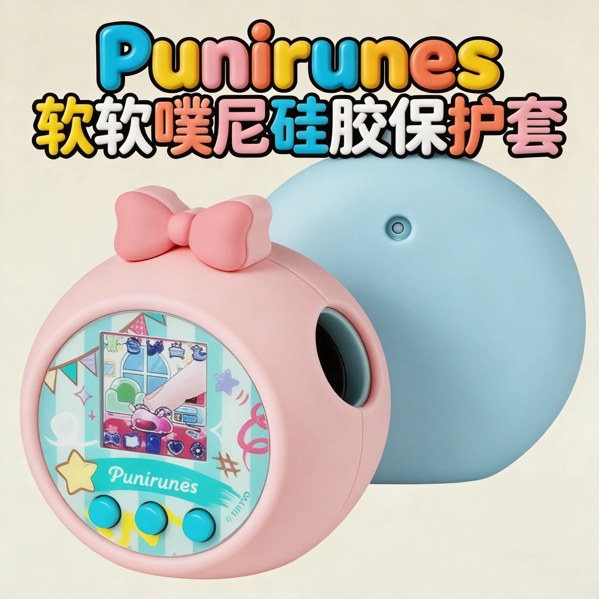 适用Punirunes硅胶保护套噗尼保护壳软软噗尼宠物机蝴蝶结保护套
