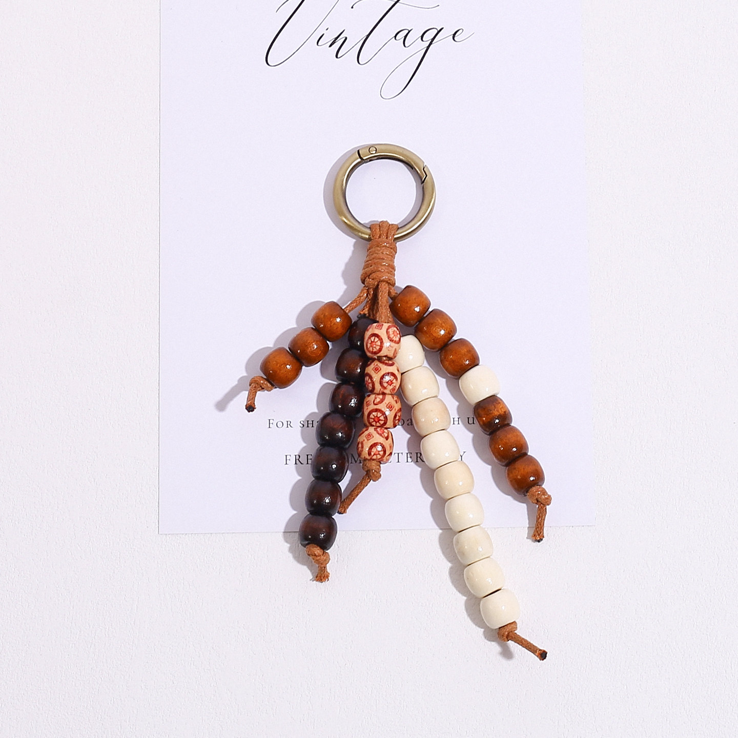 文琪同款 天然复古木珠手工串珠钥匙扣包挂件高级感书包背包挂饰
