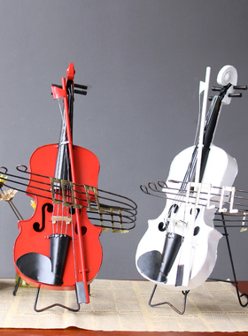 欧式风小提琴铁艺咖啡馆装饰摆件