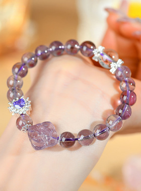 天然紫水晶九尾狐方牌手链新中式原创女士直播爆款手串饰品