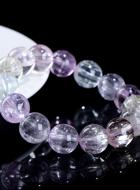 天然7A拉丝猫眼彩锂辉手链 一线猫眼冰种彩色紫锂辉手串