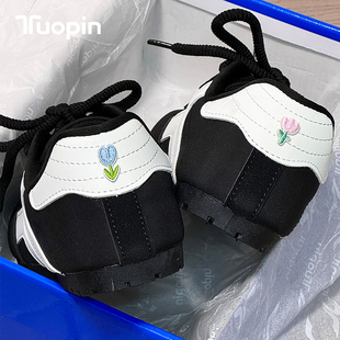 鮀品黑色德训鞋子女2026新款爆款夏季透气配裙子百搭平底休闲板鞋