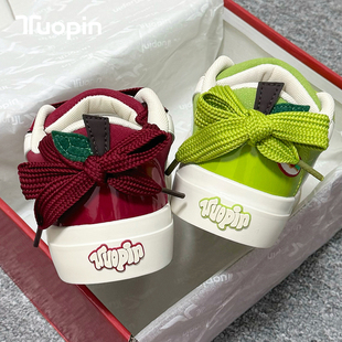 鮀品明星同款鸳鸯苹果鞋子女款2025新款秋季百搭增高厚底休闲板鞋