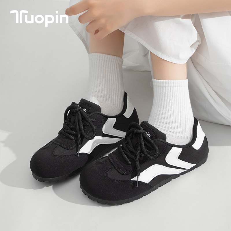 鮀品黑色德训鞋女2025新款爆款女鞋百搭配裙子小白鞋帆布小众板鞋