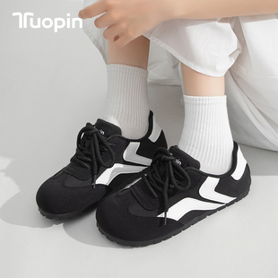 鮀品黑色德训鞋女2025新款爆款女鞋百搭配裙子小白鞋帆布小众板鞋