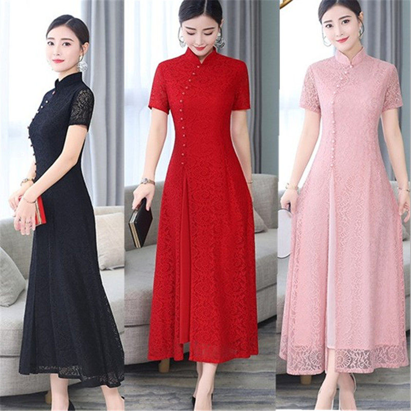 2022新款夏装中国风女装改良奥黛旗袍裙短袖修身长款蕾丝连衣裙女|msdalam kategori Butik wanita / wanita, perkahwinan/Cheongsam/pakaian, Cheongsam - dari Buy2taobao.com untuk memberikan perkhidmatan ejen Taobao profesional membeli