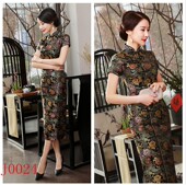 旗袍 晚颁奖短袖 年轻高端喜妈妈旗袍礼服玫红大码 女连衣裙女士开衫